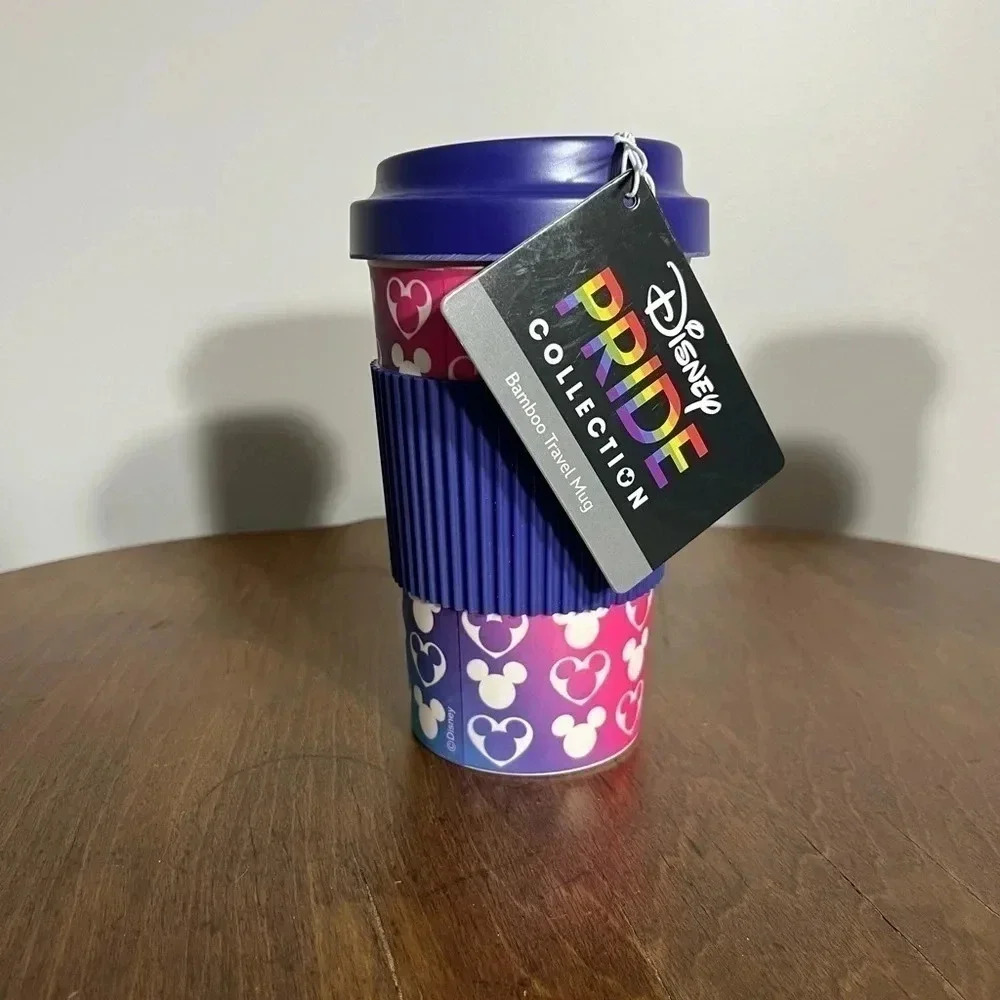 Disney Mickey Mouse Silhouette Pride Rainbow Blue Bamboo Travel Mug